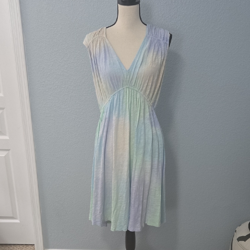 ATM Anthony Thomas Melillo Tie Dye 100% Cotton Blue Flounce Dress Sz Large - Picture 2 of 10